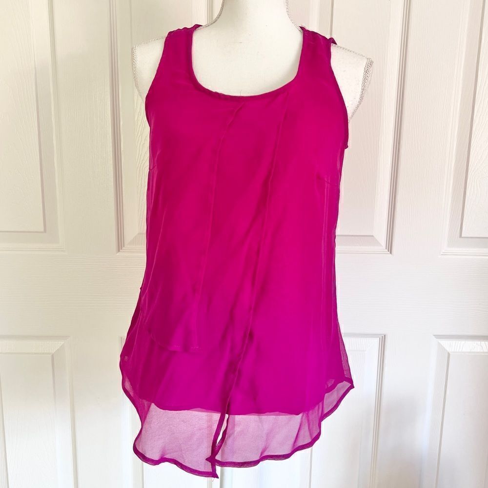 Bobeau Sami Sheer Summer Tank Top with Layers in Fuchsia XS NEW
